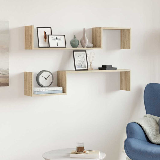 Mensole a Muro 2pz Rovere Sonoma 100x15x20 cm Legno Multistrato
