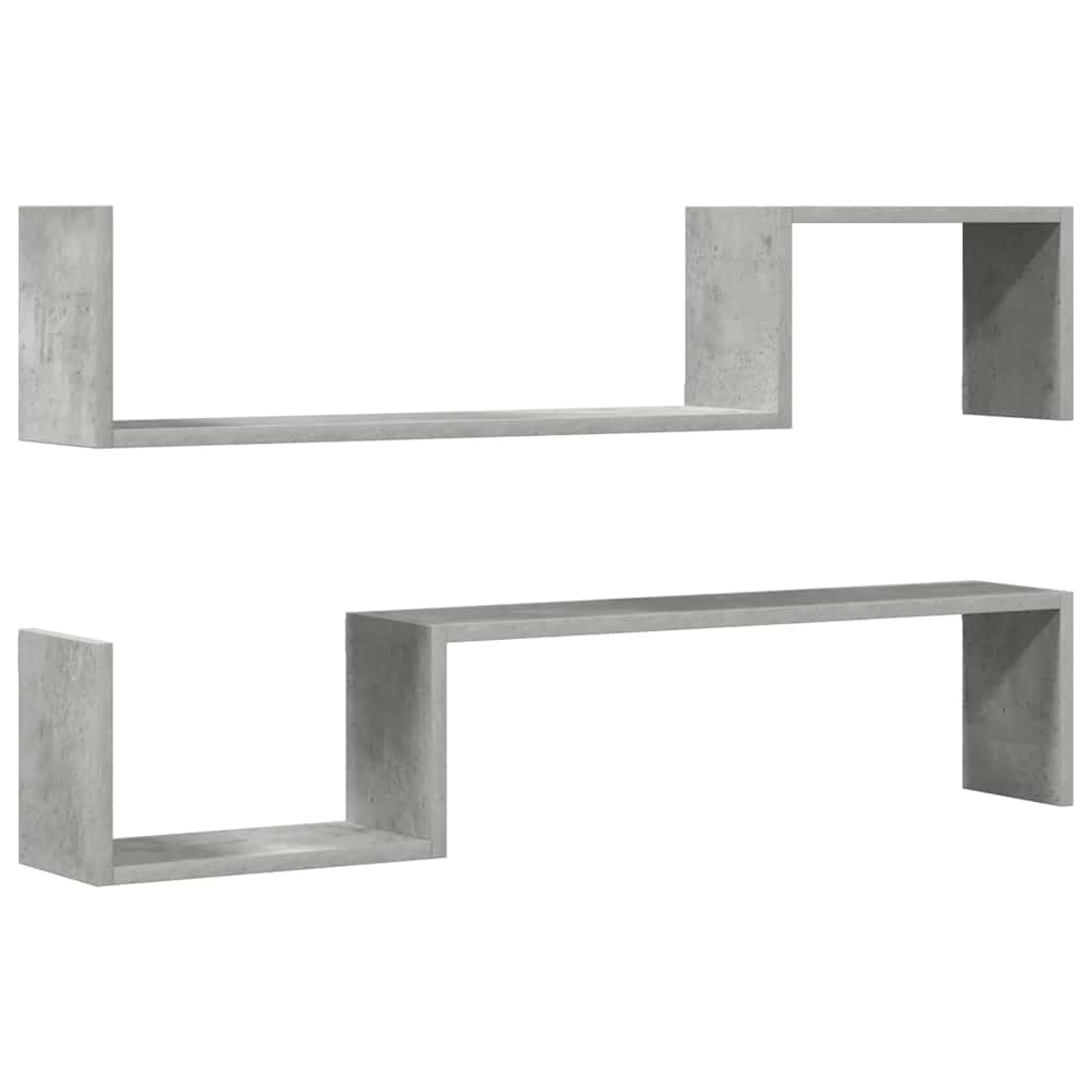 Mensole Parete 2pz Grigio Cemento 100x15x20cm Legno Multistrato