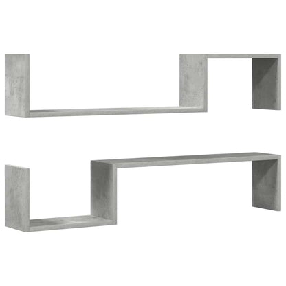 Mensole Parete 2pz Grigio Cemento 100x15x20cm Legno Multistrato