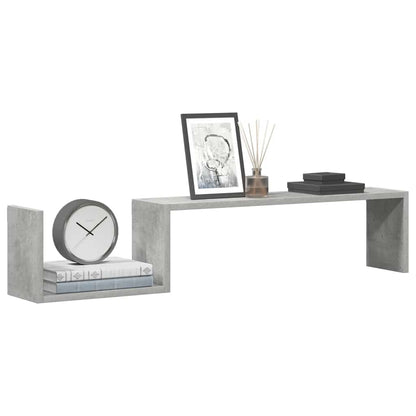 Mensole Parete 2pz Grigio Cemento 100x15x20cm Legno Multistrato
