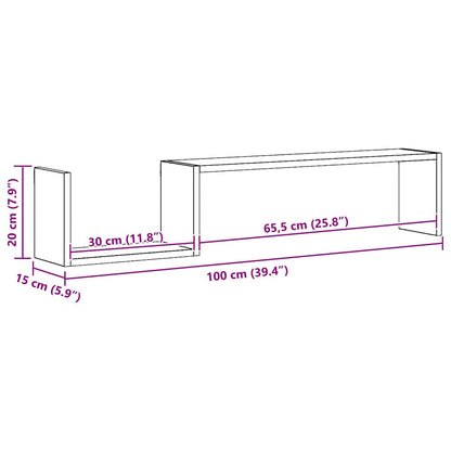 Mensole Parete 2pz Grigio Cemento 100x15x20cm Legno Multistrato