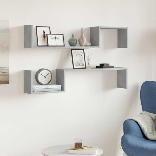 Mensole Parete 2pz Grigio Cemento 100x15x20cm Legno Multistrato