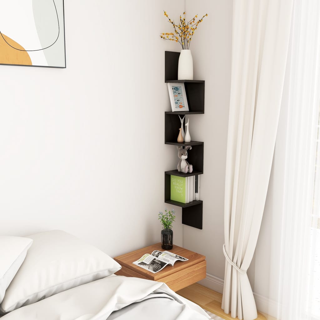 Scaffale Angolare Muro Nero 20x20x127,5cm Truciolato | homemem39