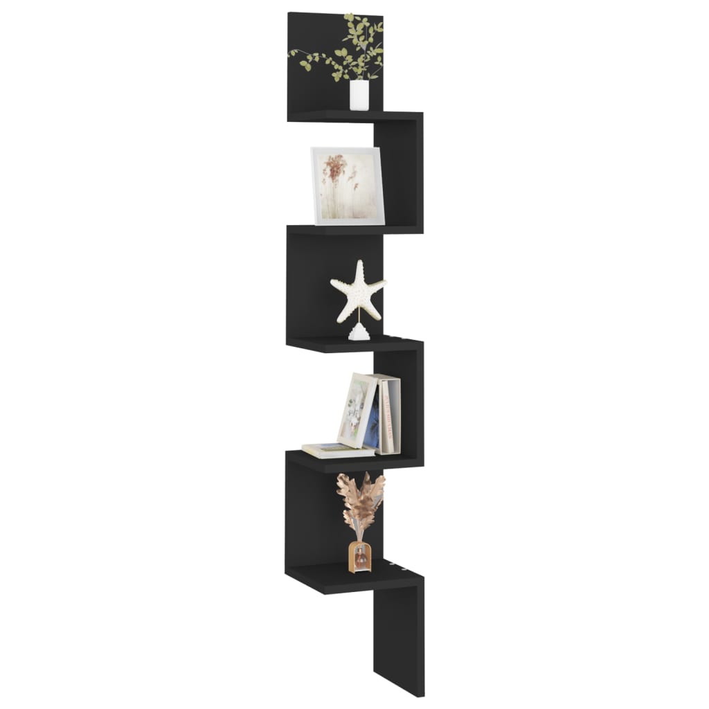 Scaffale Angolare Muro Nero 20x20x127,5cm Truciolato | homemem39