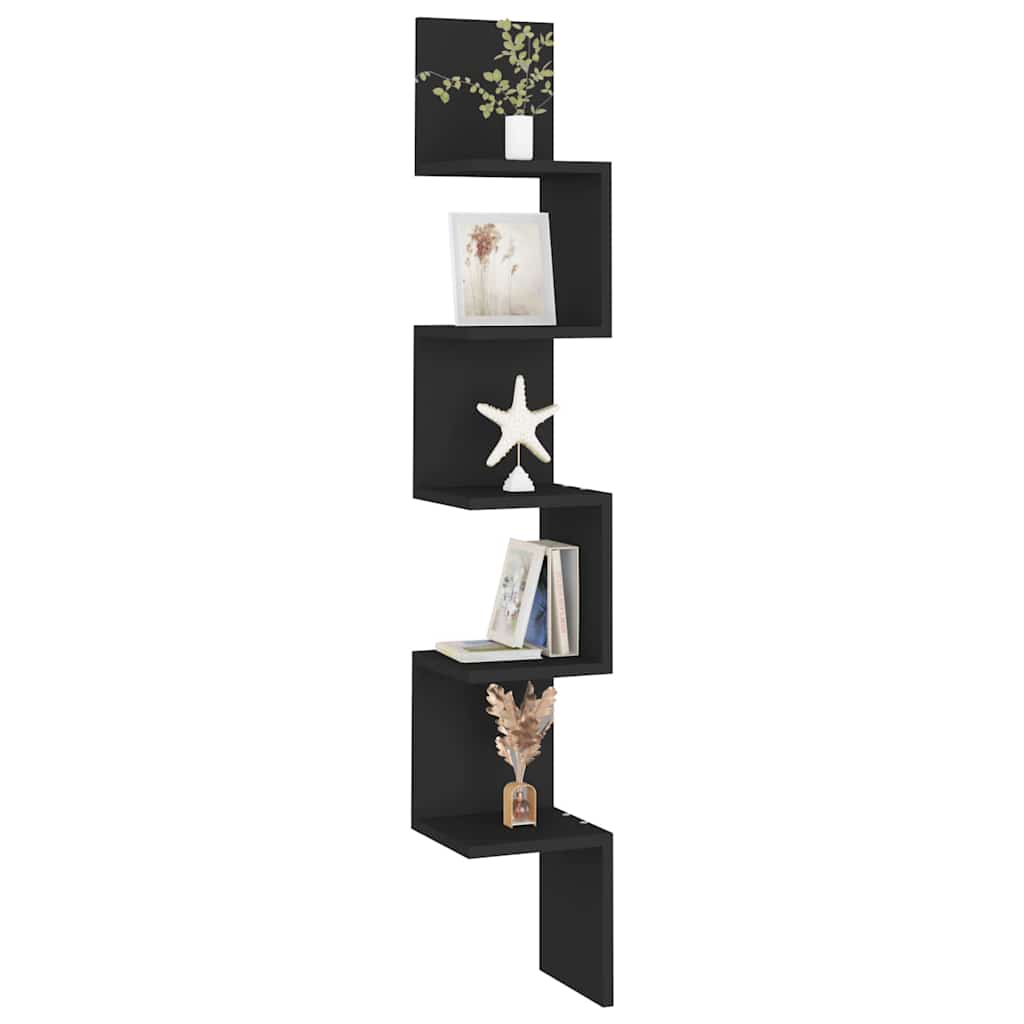 Scaffale Angolare Muro Nero 20x20x127,5cm Truciolato