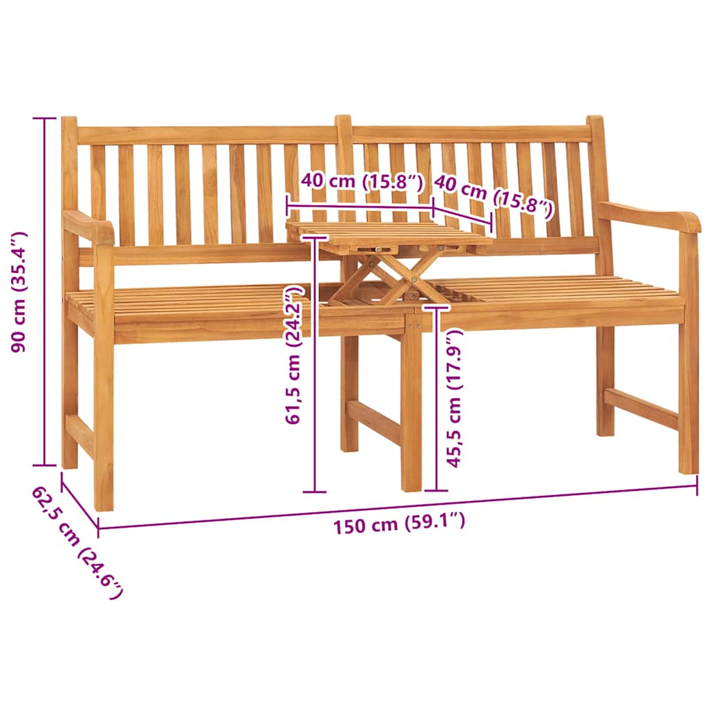Panca Giardino 3 Posti con Tavolino 150 cm Legno Massello Teak | homemem39