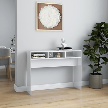Tavolino Consolle Bianco Lucido 105x30x80 cm Legno Multistrato - homemem39