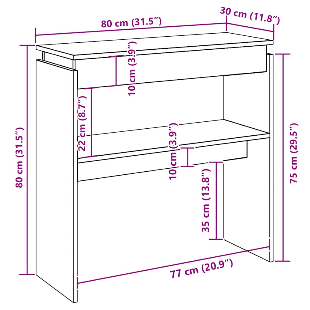 Tavolino Consolle Bianco 80x30x80 cm in Legno Multistrato - homemem39