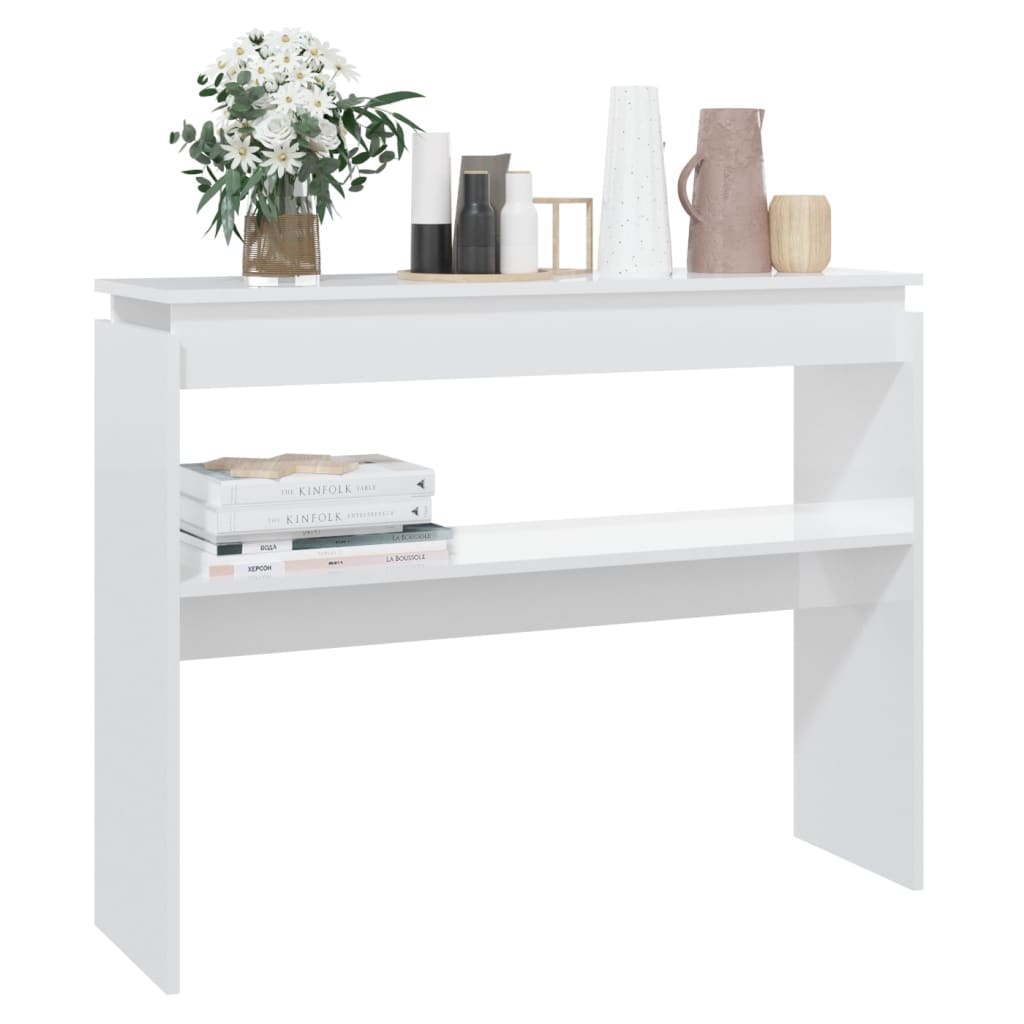 Tavolino Consolle Bianco Lucido 102x30x80 cm Legno Multistrato - homemem39