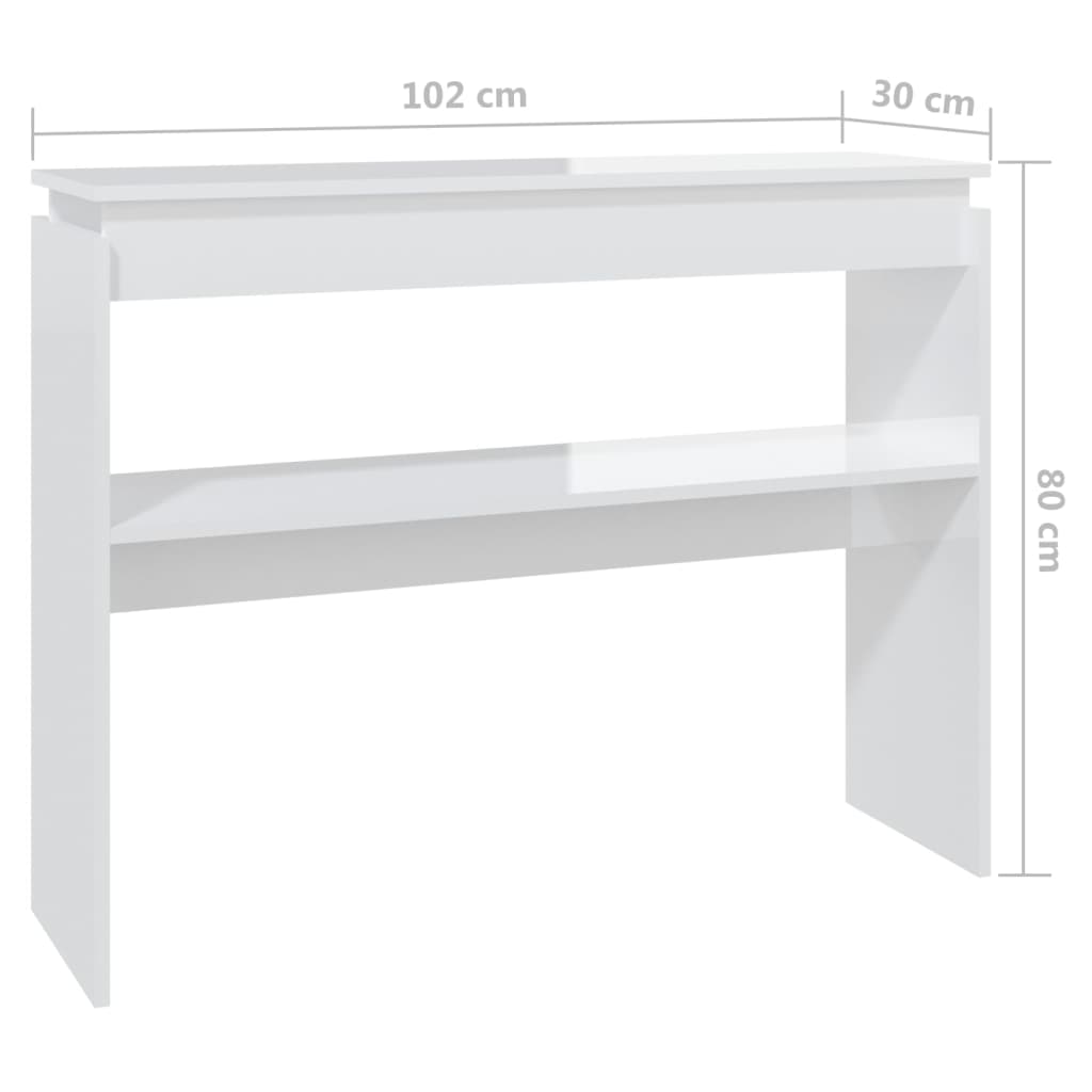 Tavolino Consolle Bianco Lucido 102x30x80 cm Legno Multistrato - homemem39