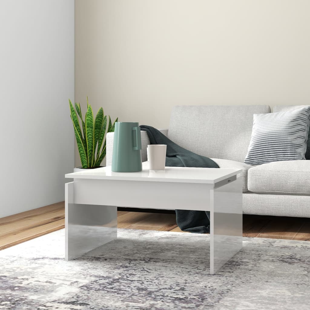 Tavolino da Salotto Bianco Lucido 68x50x38 cm Legno Multistrato | homemem39
