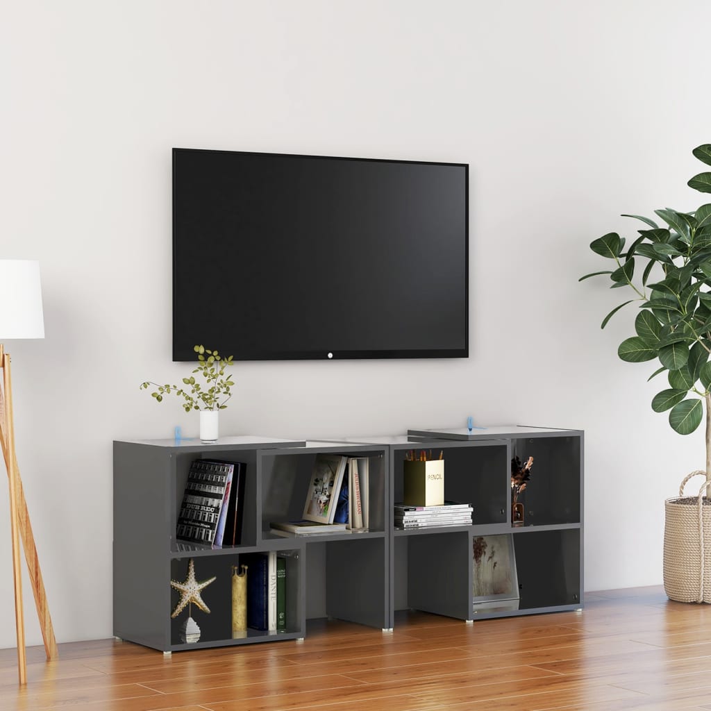 Mobile Porta TV Grigio Lucido 104x30x52 cm in Legno Multistrato - homemem39