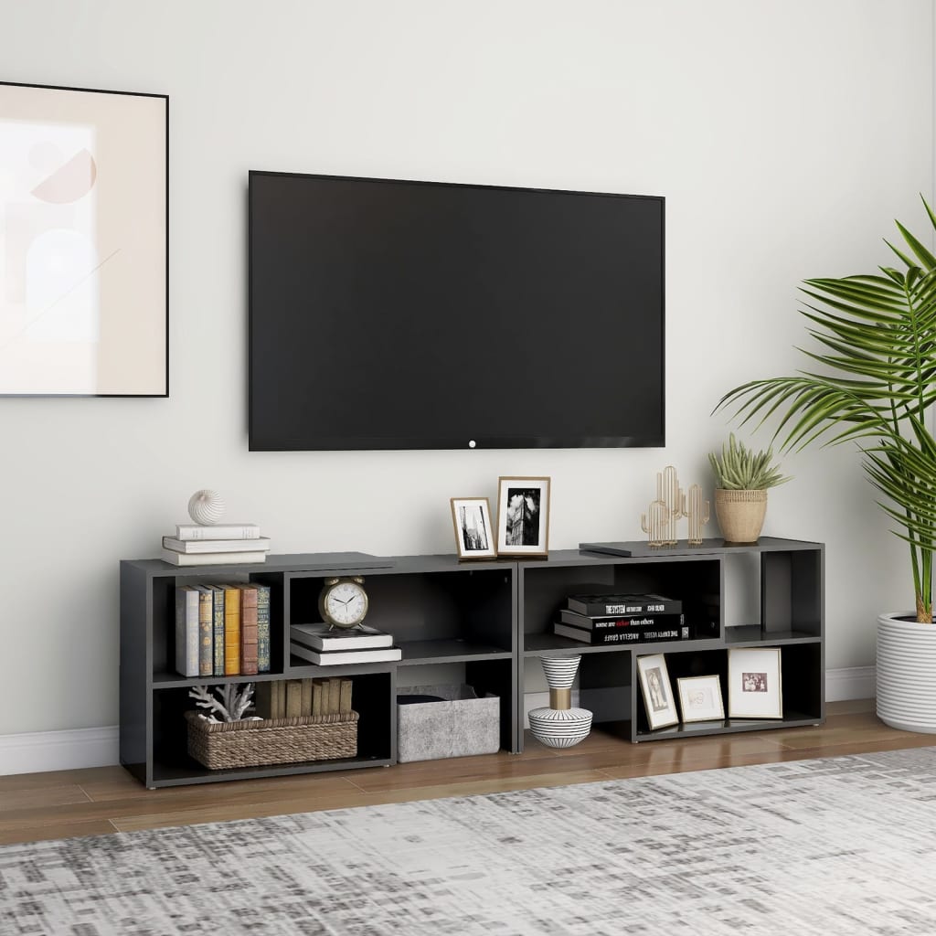 Mobile Porta TV Grigio Lucido 149x30x52 cm in Legno Multistrato - homemem39