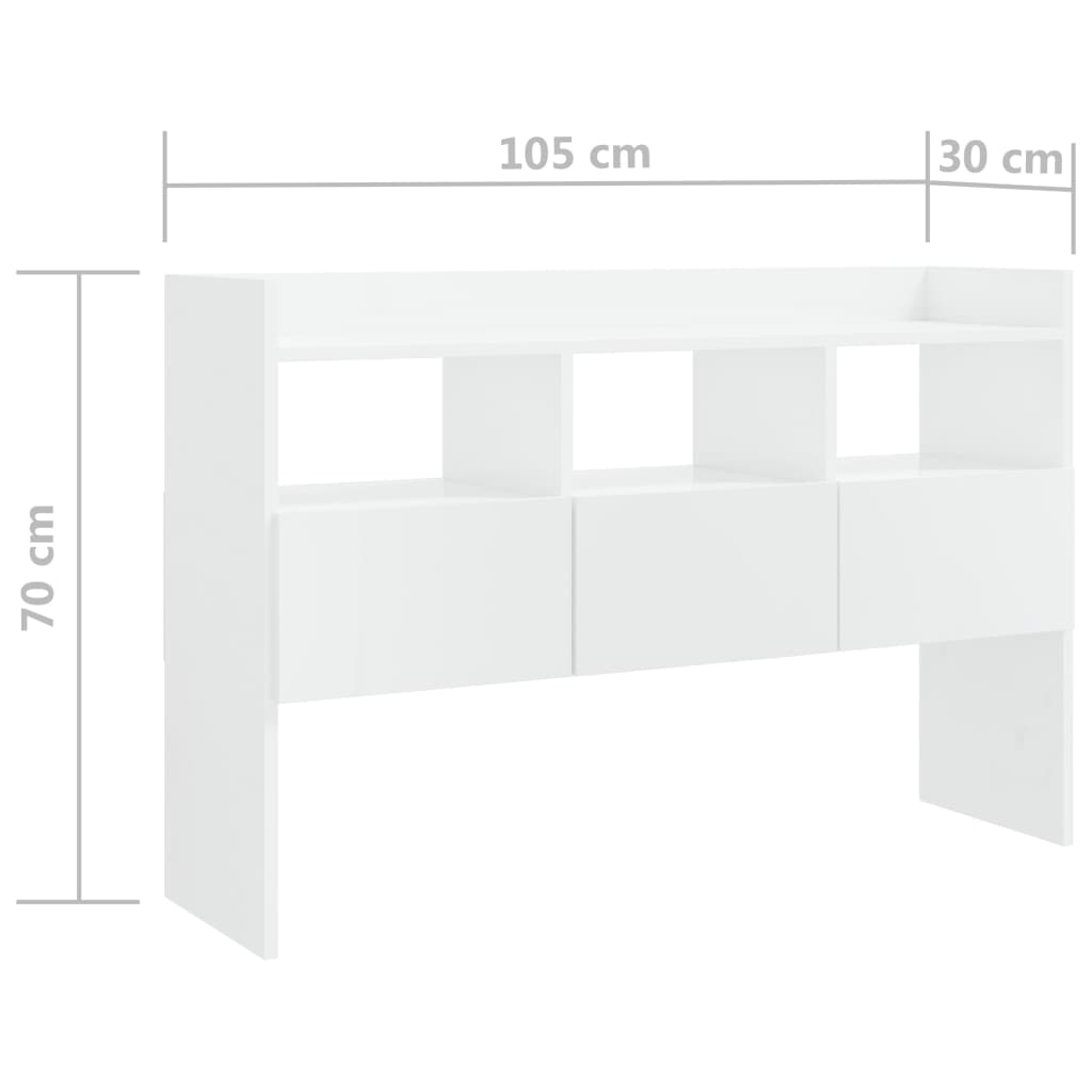Credenza Bianco Lucido 105x30x70 cm in Legno Multistrato - homemem39