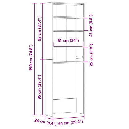 Mobile per Lavatrice Bianco Lucido 64x24x190 cm - homemem39
