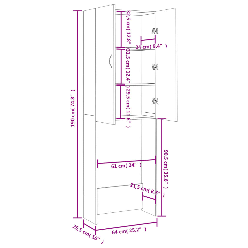 Mobile per Lavatrice Rovere Sonoma 64x25,5x190 cm | homemem39