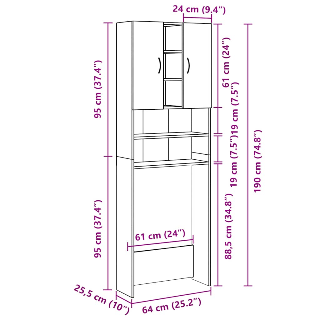 Mobile per Lavatrice Bianco 64x25,5x190 cm | homemem39