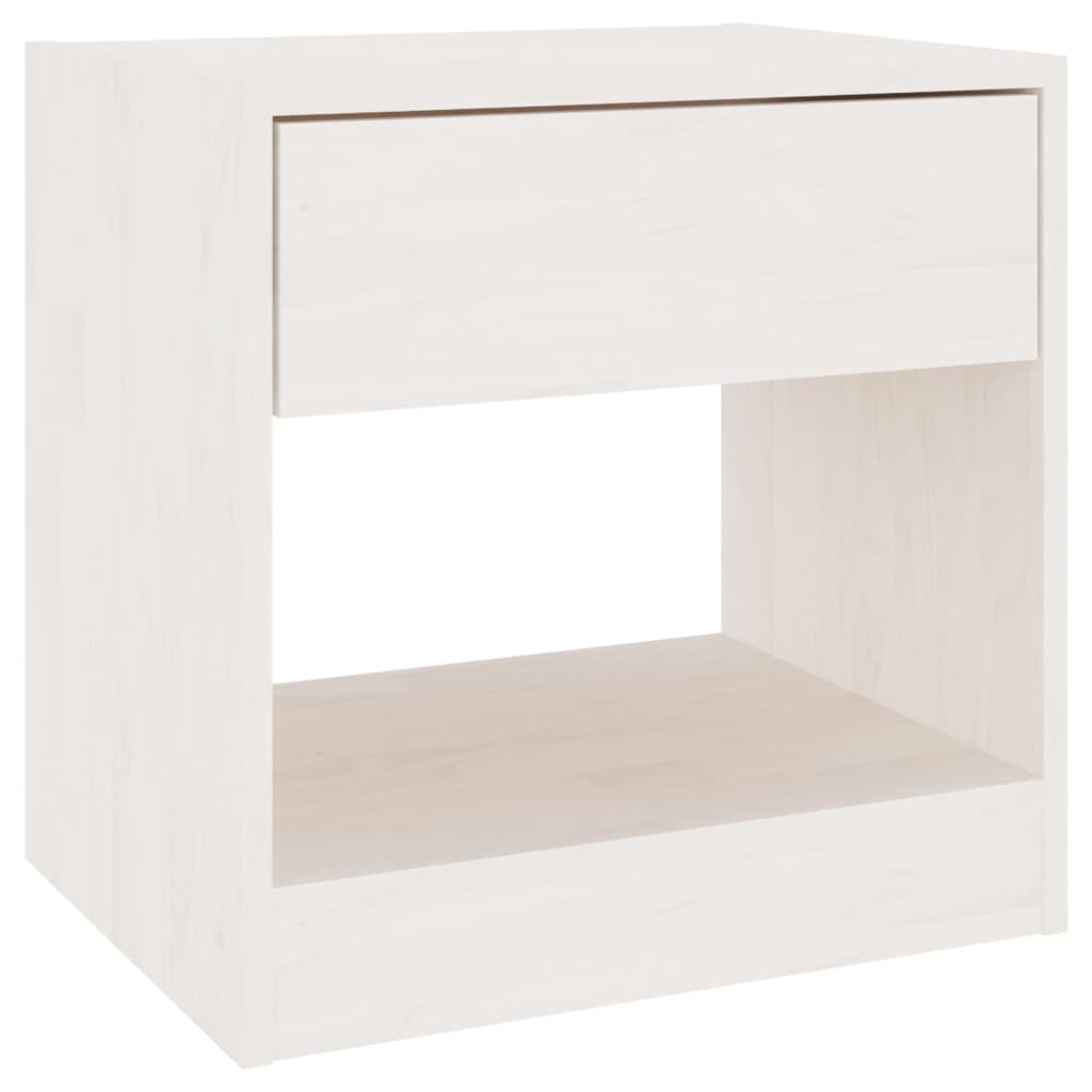 Comodino Bianco 40x31x40 cm in Legno Massello di Pino - homemem39