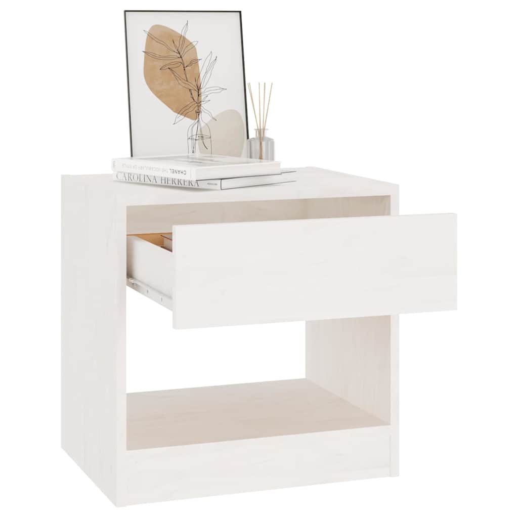 Comodino Bianco 40x31x40 cm in Legno Massello di Pino