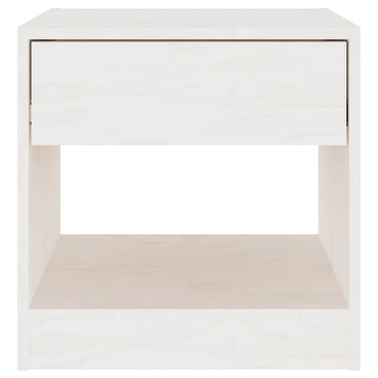 Comodino Bianco 40x31x40 cm in Legno Massello di Pino