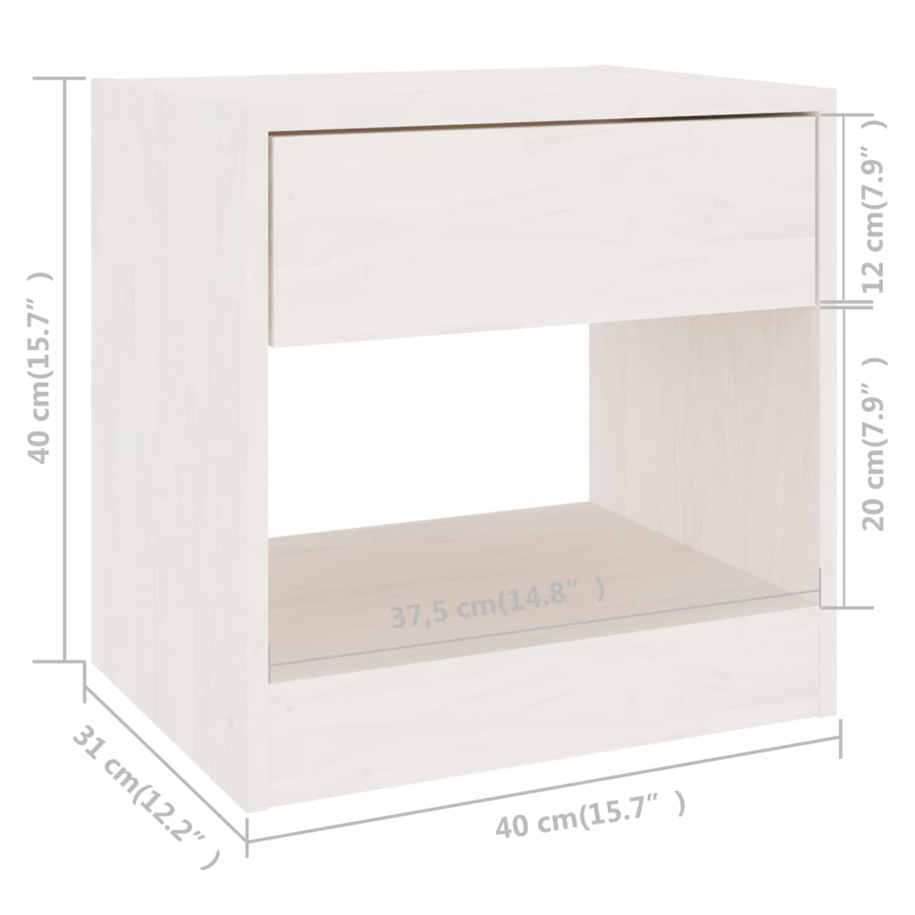 Comodini 2 pz Bianchi 40x31x40 cm in Legno Massello di Pino - homemem39