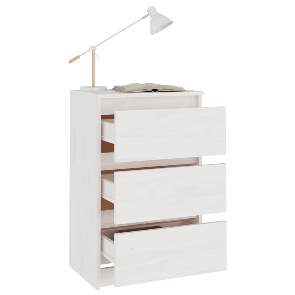 Comodino Bianco 40x29,5x64 cm in Legno Massello di Pino - homemem39
