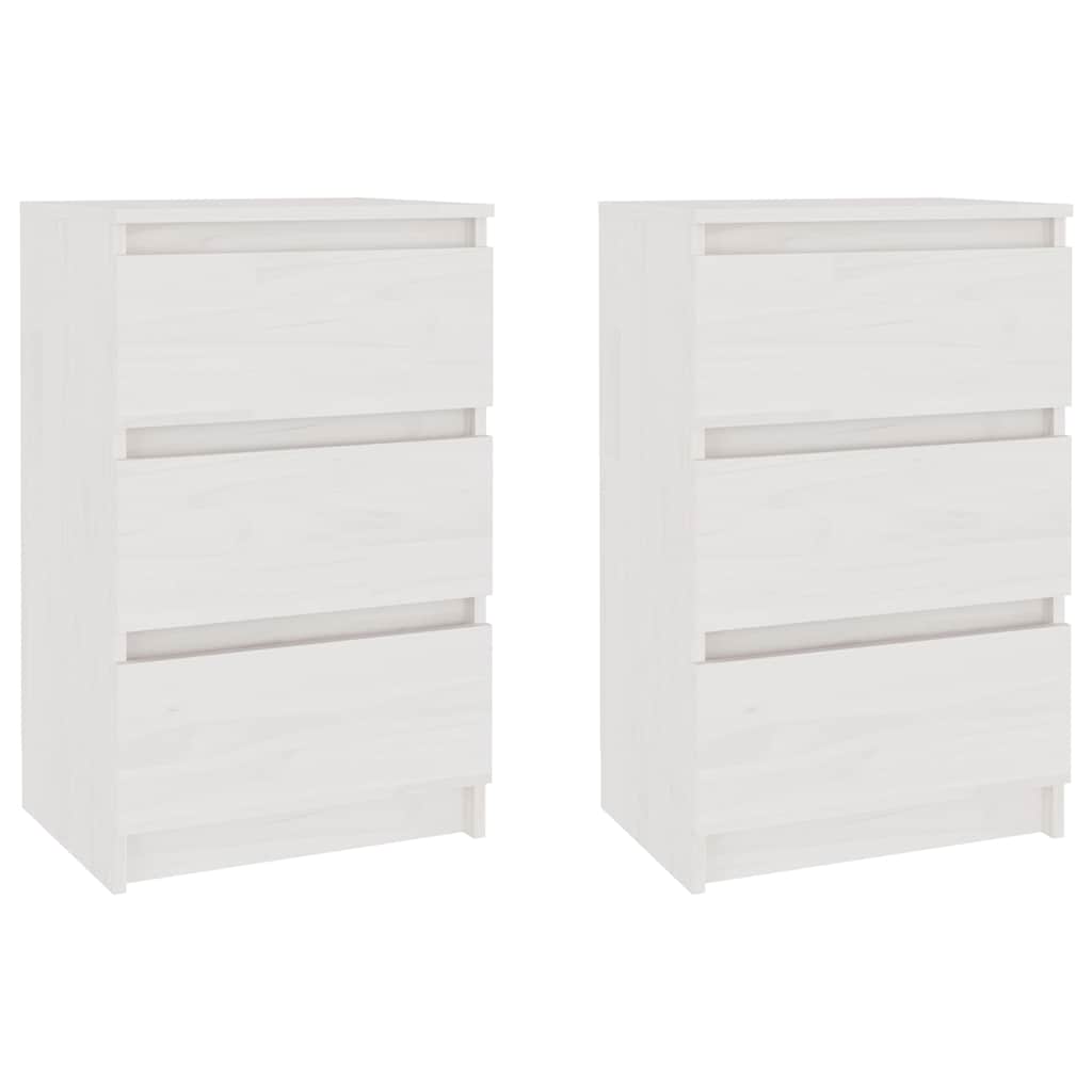 Comodini 2 pz Bianchi 40x29,5x64 cm in Legno Massello di Pino