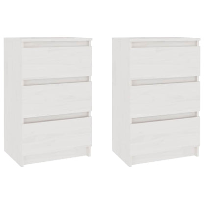Comodini 2 pz Bianchi 40x29,5x64 cm in Legno Massello di Pino
