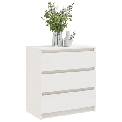 Comodino Bianco 60x36x64 cm in Legno Massello di Pino - homemem39