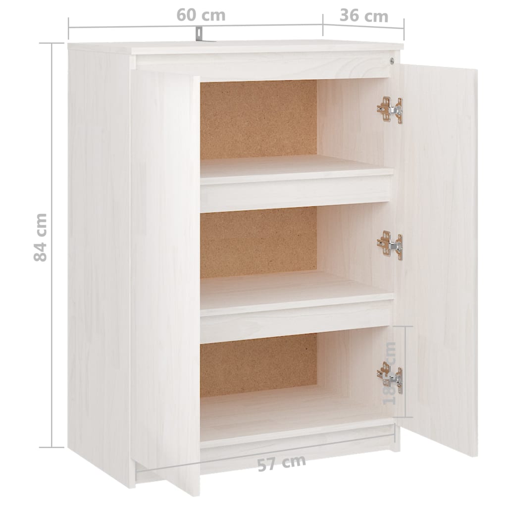 Credenza Bianca 60x36x84 cm in Legno Massello di Pino