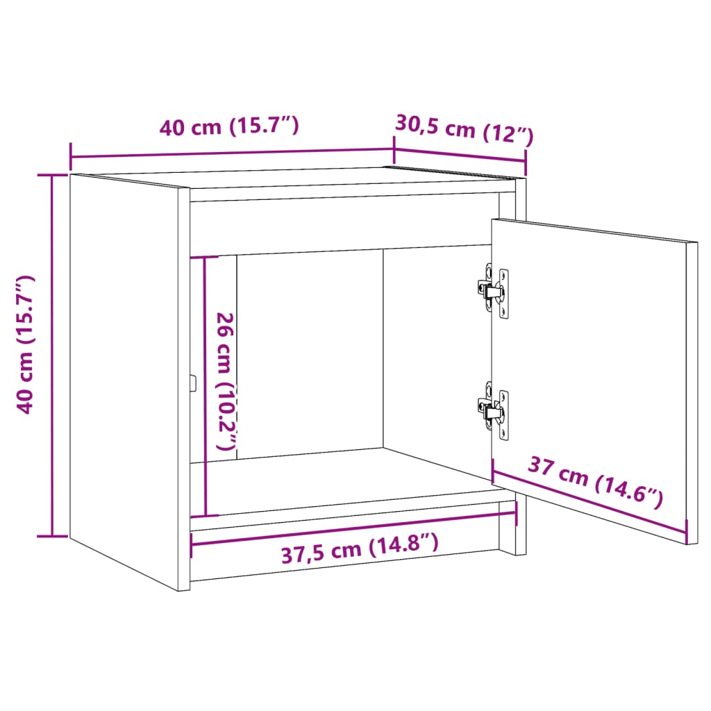 Comodino Grigio 40x30,5x40 cm in Legno Massello di Pino - homemem39