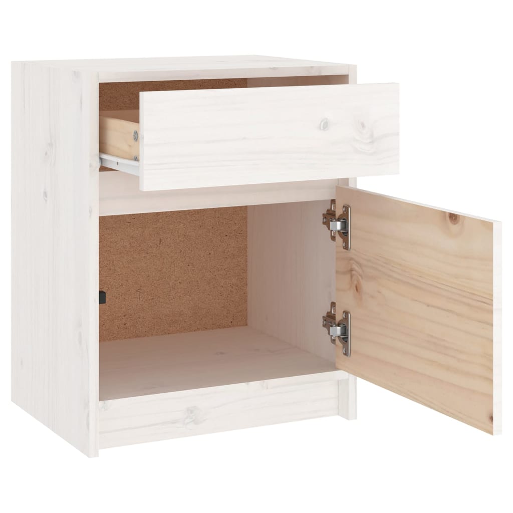 Comodino Bianco 40x31x50 cm in Legno Massello di Pino | homemem39