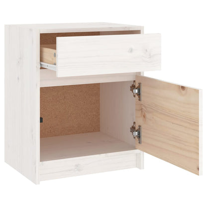 Comodino Bianco 40x31x50 cm in Legno Massello di Pino | homemem39