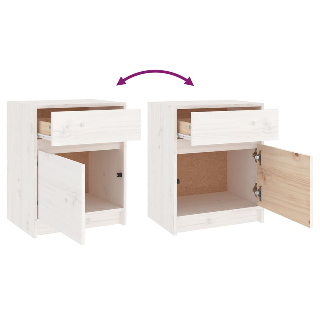 Comodino Bianco 40x31x50 cm in Legno Massello di Pino | homemem39