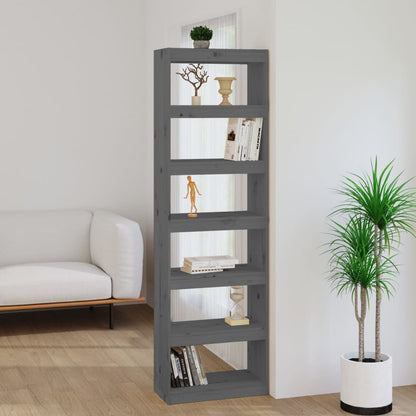 Libreria/Divisorio Grigio 60x30x199,5 cm Legno Massello di Pino | homemem39