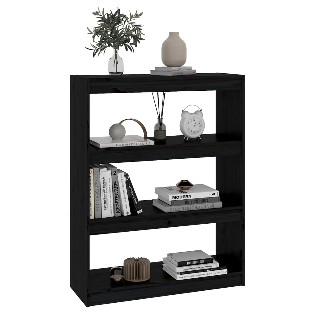 Libreria/Divisorio Nero 80x30x103,5cm in Legno Massello di Pino | homemem39