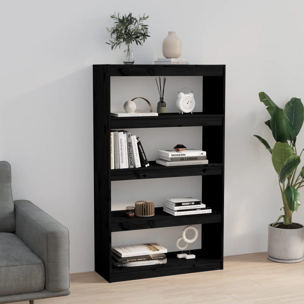 Libreria/Divisorio Nero 80x30x135,5cm in Legno Massello di Pino - homemem39
