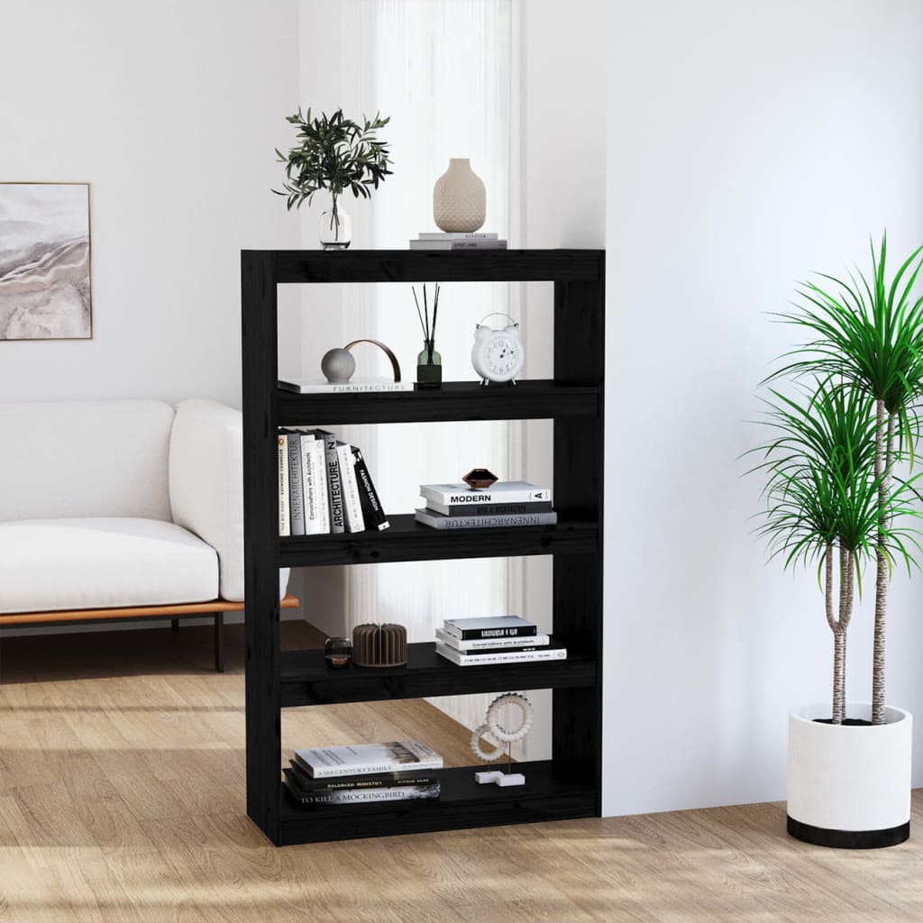 Libreria/Divisorio Nero 80x30x135,5cm in Legno Massello di Pino - homemem39