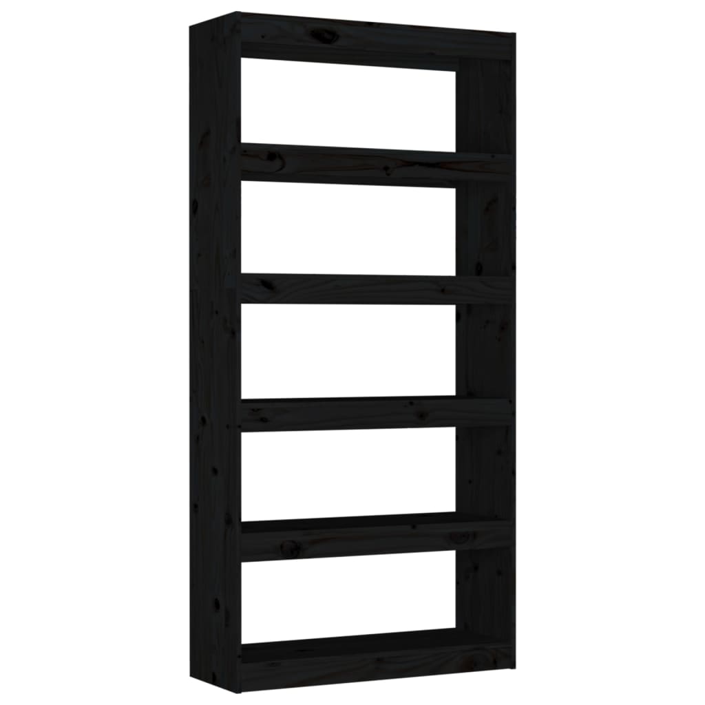 Libreria/Divisorio Nero 80x30x167,4 cm Legno Massello di Pino