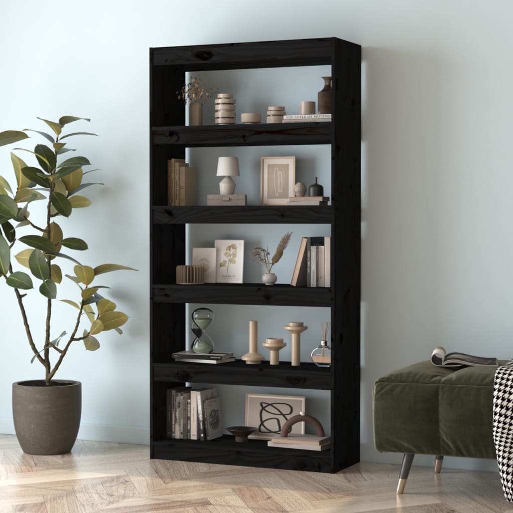 Libreria/Divisorio Nero 80x30x167,4 cm Legno Massello di Pino | homemem39