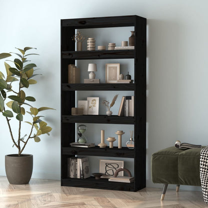 Libreria/Divisorio Nero 80x30x167,4 cm Legno Massello di Pino | homemem39