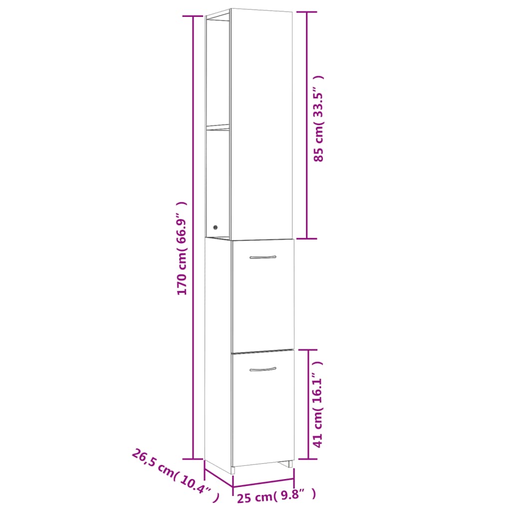 Armadietto da Bagno Bianco 25x26,5x170 cm in Legno Multistrato | homemem39