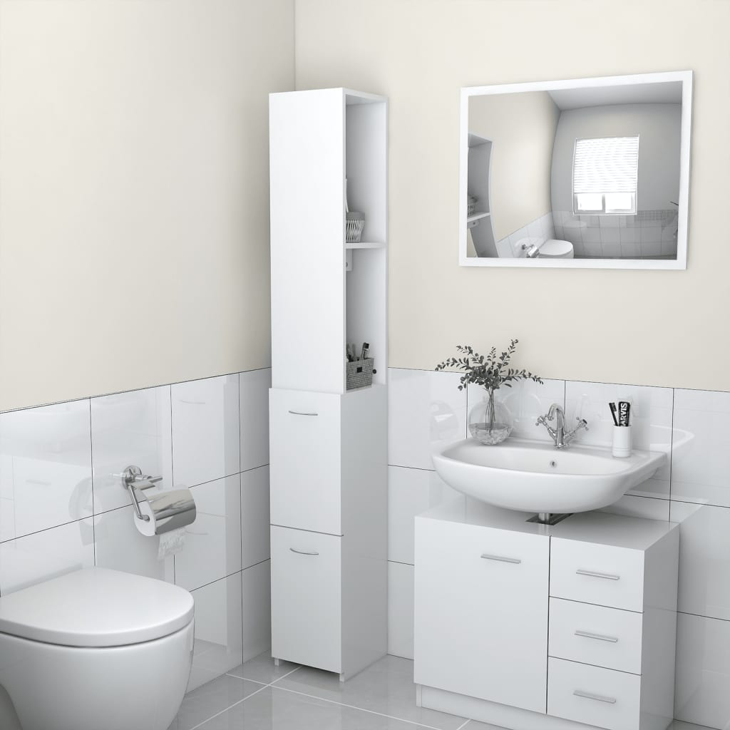 Armadietto da Bagno Bianco 25x26,5x170 cm in Legno Multistrato | homemem39