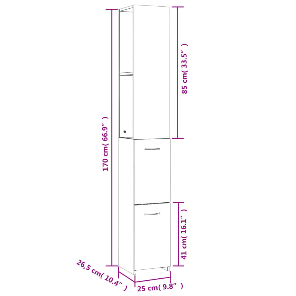 Armadietto Bagno Rovere Sonoma 25x26,5x170 cm Legno Multistrato | homemem39