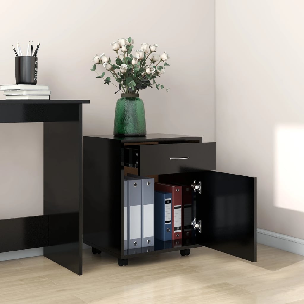 Mobiletto con Rotelle Nero 45x38x54cm in Legno Multistrato - homemem39