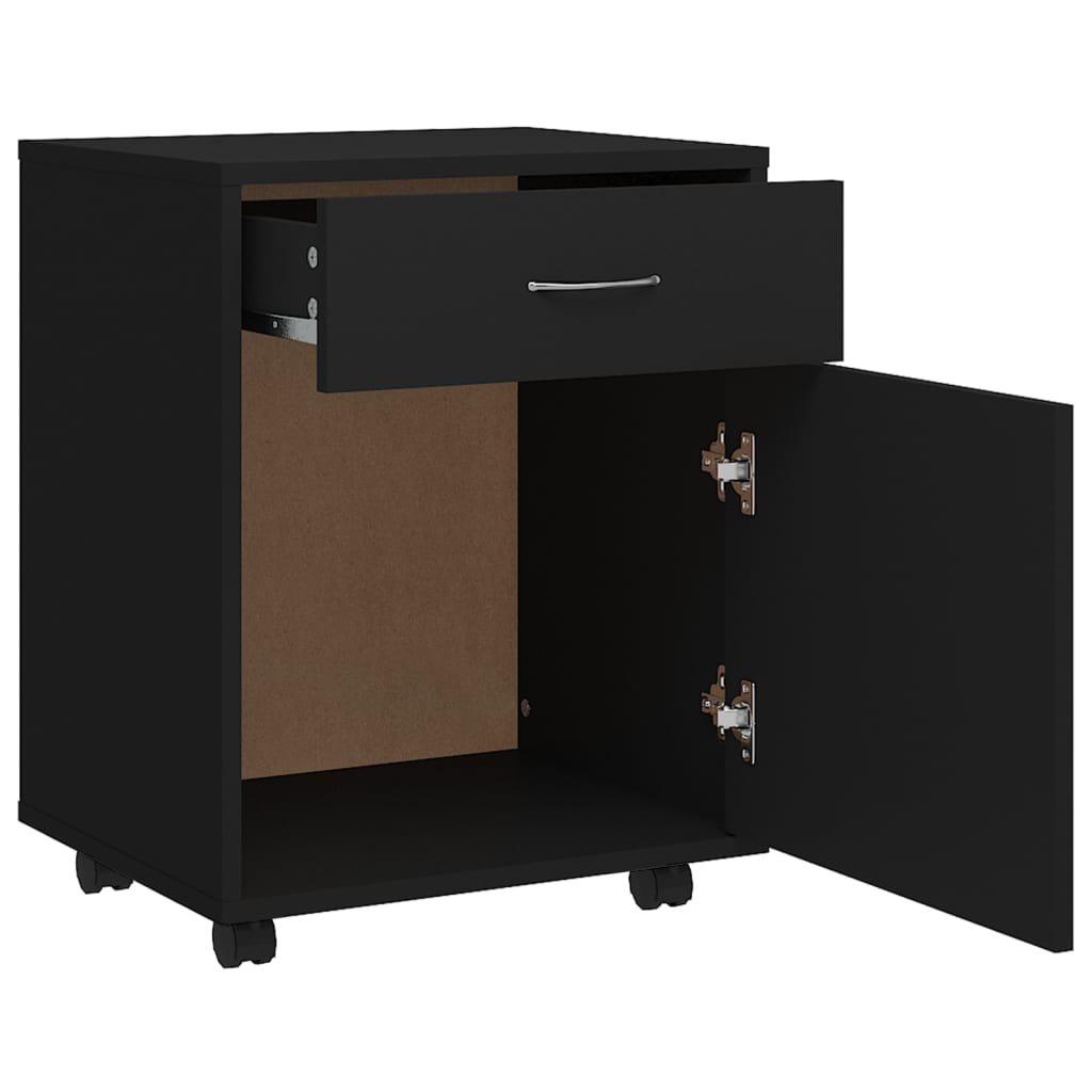 Mobiletto con Rotelle Nero 45x38x54cm in Legno Multistrato - homemem39