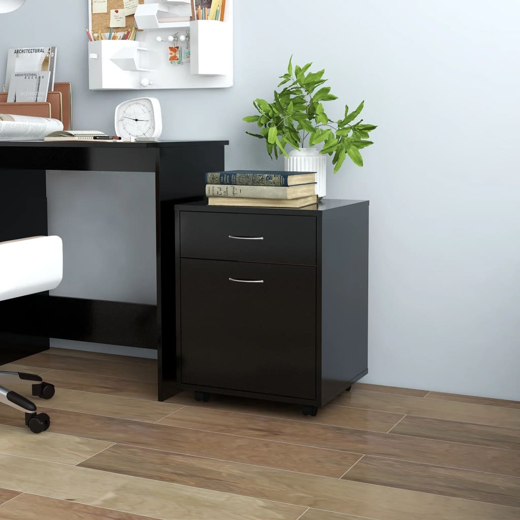 Mobiletto con Rotelle Nero 45x38x54cm in Legno Multistrato - homemem39