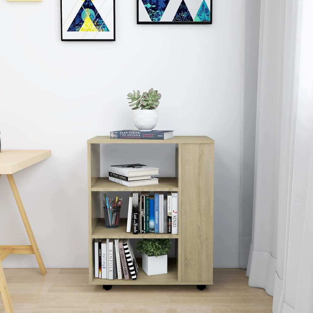 Mobiletto con Ruote Rovere Sonoma 60x35x75 cm Legno Multistrato