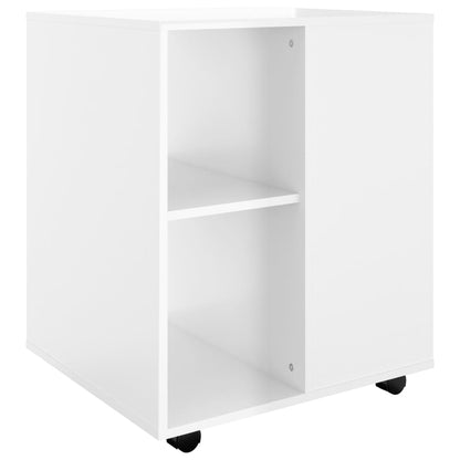 Mobiletto con Ruote Bianco Lucido 60x53x72 cm Legno Multistrato