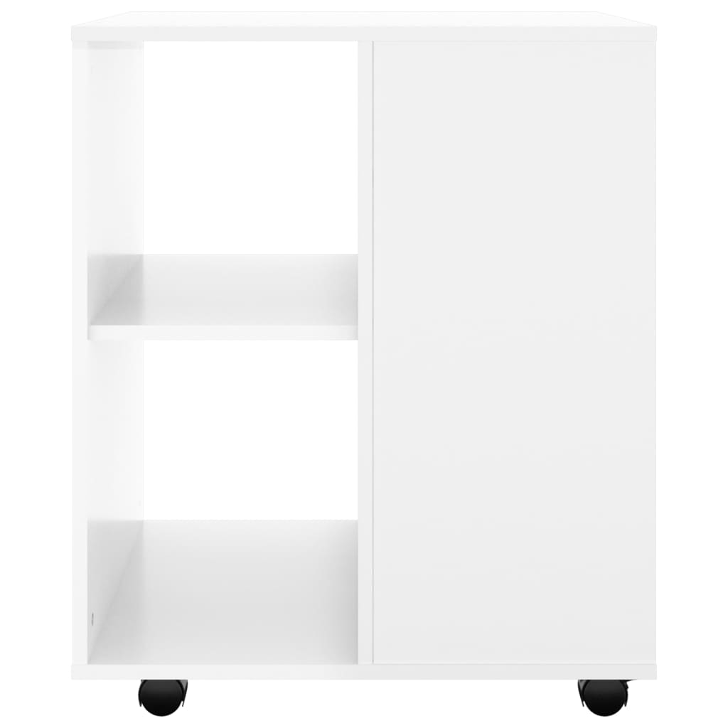 Mobiletto con Ruote Bianco Lucido 60x53x72 cm Legno Multistrato